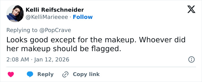 Twitter user comments on Jennifer Lopez&rsquo;s Golden Globes look amid ageist backlash mentioning makeup critique.