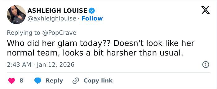 Screenshot of a tweet critiquing Jennifer Lopez&rsquo;s Golden Globes look amid ageist backlash on social media.