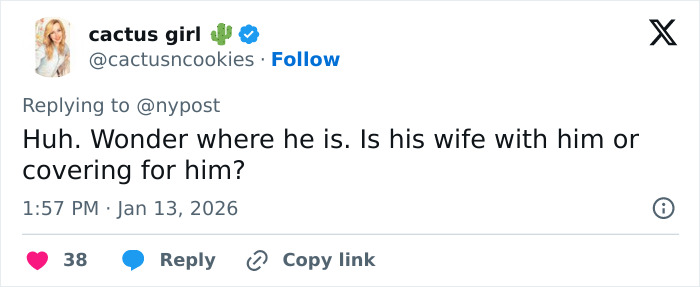 Screenshot of a Twitter reply questioning the whereabouts and spouse involvement of West Wing star Timothy Busfield amid US Marshals manhunt.