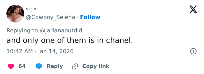 Tweet from user Cowboy_Selena responding to a discussion about Selena Gomez plagiarizing Arab influencer&rsquo;s look.