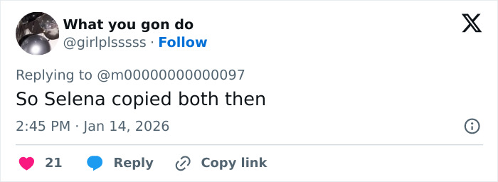 Social media post accusing Selena Gomez of plagiarizing Arab influencer&rsquo;s look at the Golden Globes event.