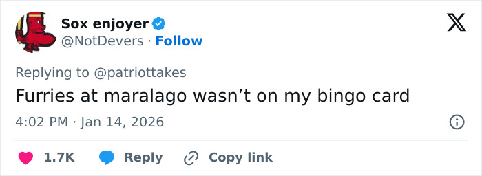 Tweet about a Mar-a-Lago event mentioning people dressed in dog masks and old-time costumes, gaining reactions online. Tweet about a Mar-a-Lago event mentioning people dressed in dog masks and old-time costumes, gaining reactions online.