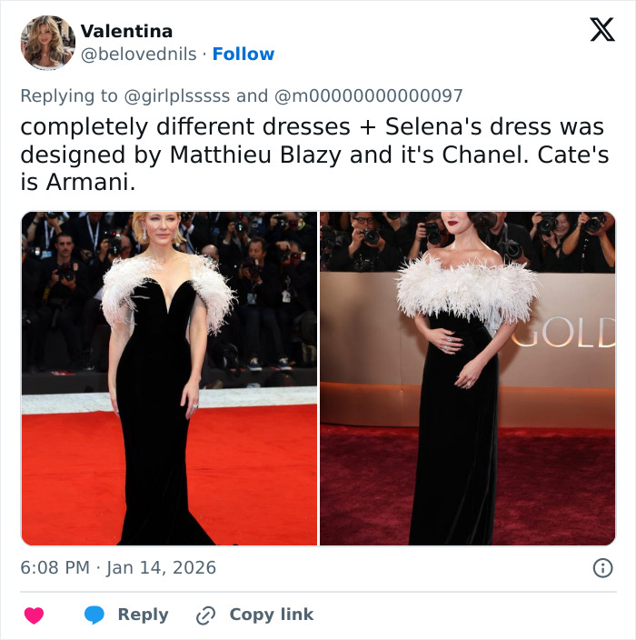 Selena Gomez in black feathered dress at red carpet amid plagiarism claims of Arab influencer&rsquo;s look.