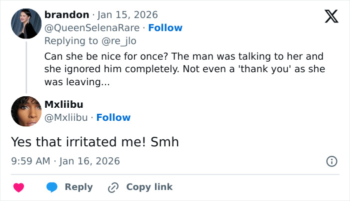 Social media reactions to Jennifer Lopez's rude interaction sparking backlash at the Golden Globes event in 2026.