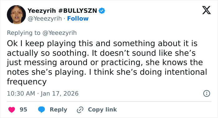 Screenshot of a tweet discussing Bianca Censori&rsquo;s unexpected talent breaking the internet, praising her intentional skill.