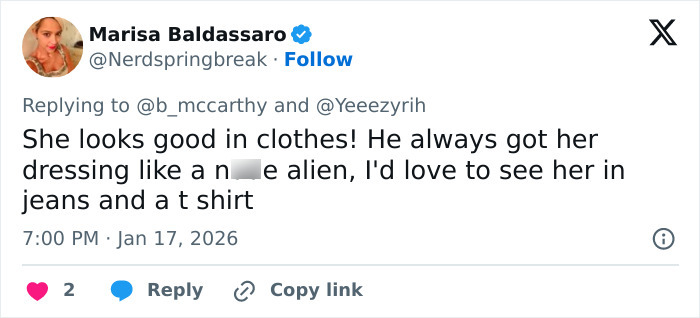 Tweet discussing Bianca Censori&rsquo;s unexpected talent and her appearance wearing pants breaking the internet.