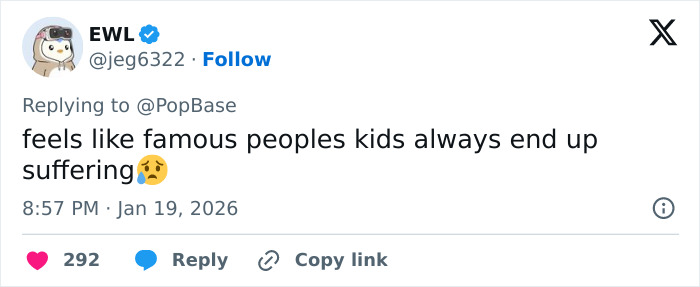 Screenshot of a social media reply discussing famous peoples kids suffering after Brooklyn Beckham eviscerates parents publicly.