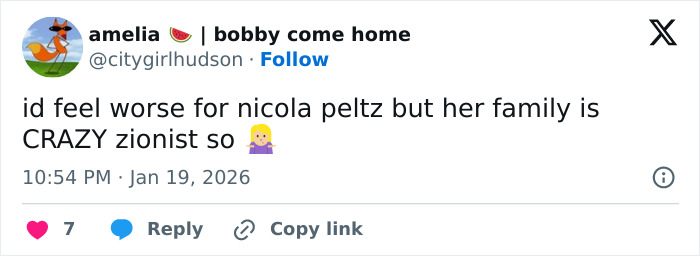 Screenshot of a tweet discussing Nicola Peltz's background and its connection to public theories after Brooklyn Beckham's comments. Screenshot of a tweet discussing Nicola Peltz's background and its connection to public theories after Brooklyn Beckham's comments.