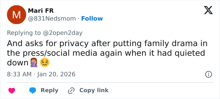 Tweet discussing Brooklyn Beckham being slammed as out of touch after addressing family feud in social media posts.