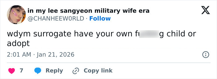 Tweet discussing opinions on Meghan Trainor's secret surrogate baby, highlighting public reactions and performative claims.