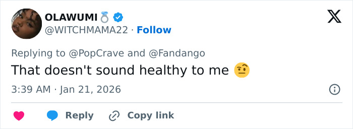 Screenshot of a tweet reply about Margot Robbie&rsquo;s on-set relationship with Wuthering Heights co-star Jacob Elordi sparking rumors.