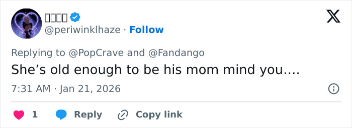 Tweet discussing age difference in Margot Robbie's on-set relationship with Wuthering Heights co-star Jacob Elordi. Tweet discussing age difference in Margot Robbie's on-set relationship with Wuthering Heights co-star Jacob Elordi.