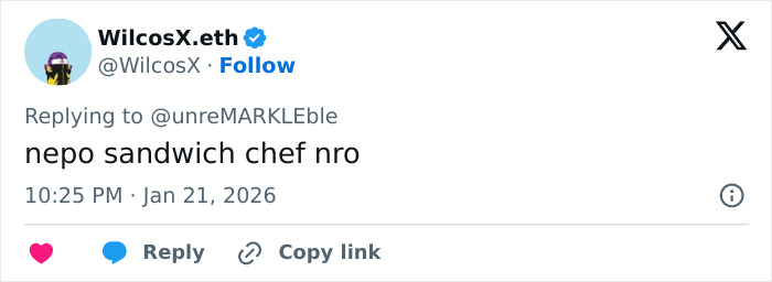 Screenshot of a tweet mocking self-proclaimed chef Brooklyn Beckham's breakfast video amid family feud online discussion. Screenshot of a tweet mocking self-proclaimed chef Brooklyn Beckham's breakfast video amid family feud online discussion.