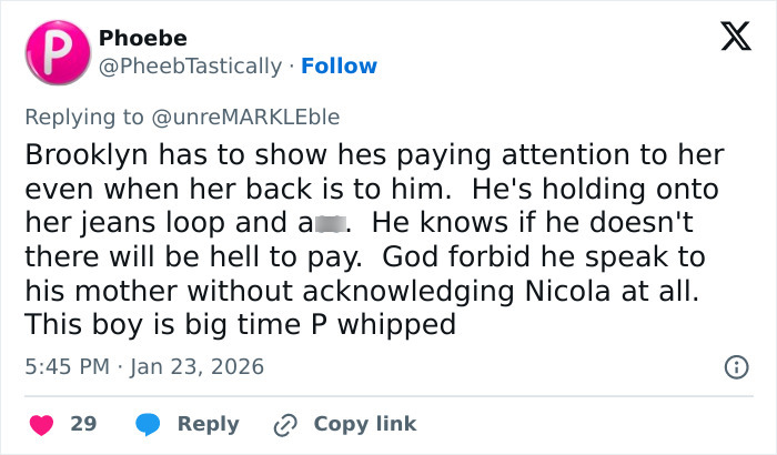 Tweet discussion about tense exchange between Victoria Beckham and Nicola Peltz amid ongoing brat feud. Tweet discussion about tense exchange between Victoria Beckham and Nicola Peltz amid ongoing brat feud.