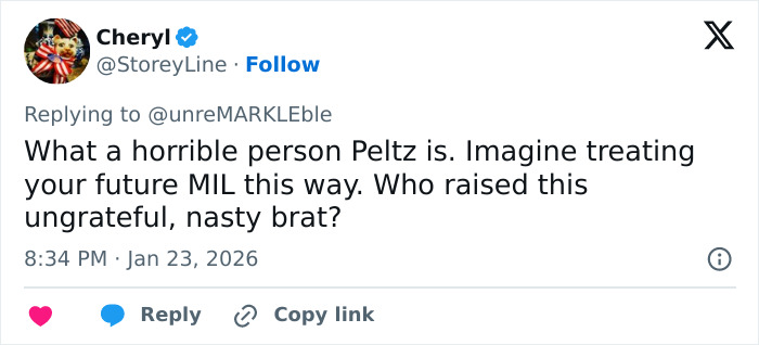 Screenshot of a tweet criticizing Nicola Peltz, highlighting the bratty behavior amid Victoria Beckham feud going viral.