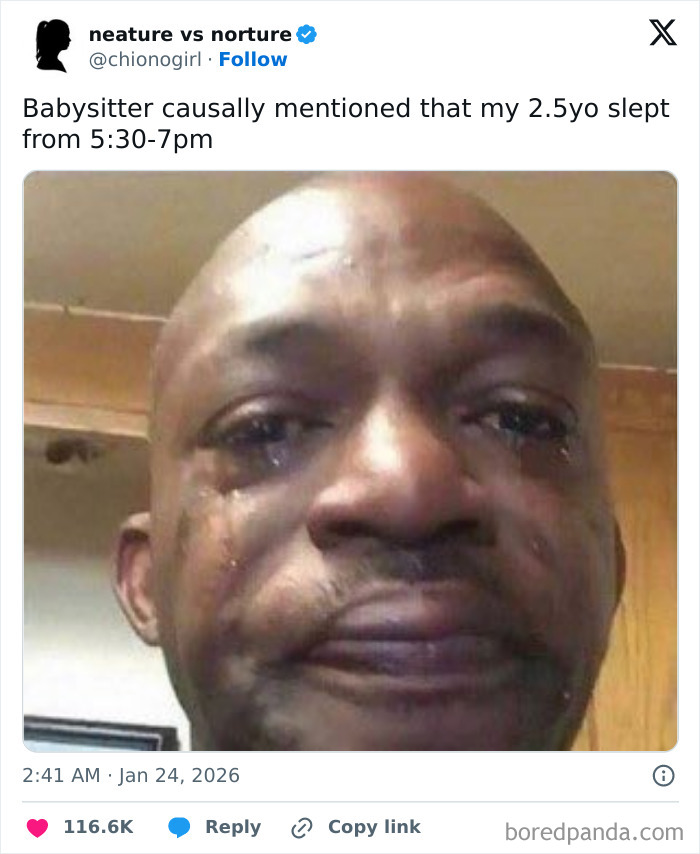 Close-up of a man crying with tears streaming down his face, highlighting funny moments from the internet January posts.