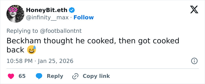 Screenshot of a social media post referencing David Beckham teasing his son amid ongoing family crisis. Screenshot of a social media post referencing David Beckham teasing his son amid ongoing family crisis.