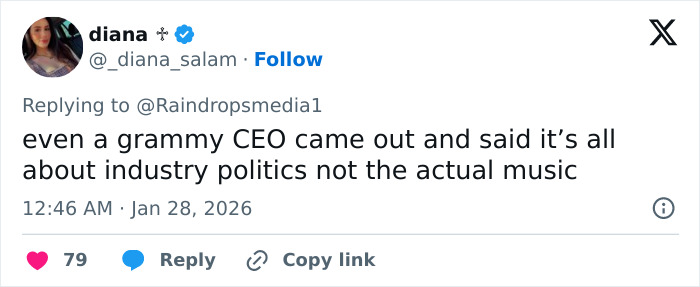 Social media post discussing Grammy snubs, industry politics, and their impact on fans and artists. Social media post discussing Grammy snubs, industry politics, and their impact on fans and artists.