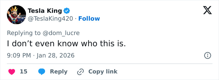 Screenshot of a social media reply from Tesla King responding to a tweet, related to star actor controversy with ICE.