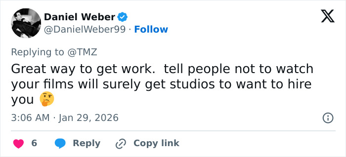 Screenshot of a tweet criticizing star actor under fire for telling fans to choose between him and ICE. Screenshot of a tweet criticizing star actor under fire for telling fans to choose between him and ICE.