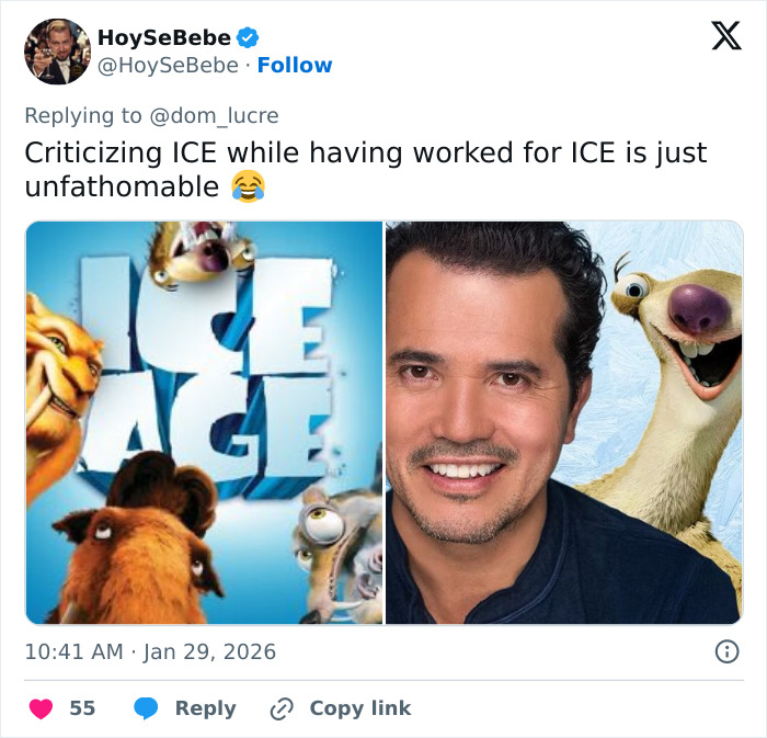 Star actor smiling in front of Ice Age movie characters, spotlighted amid controversy involving ICE and fan choices.