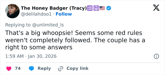 Tweet by The Honey Badger commenting on a fertility clinic mix-up that led to parents suing after child delivery error. Tweet by The Honey Badger commenting on a fertility clinic mix-up that led to parents suing after child delivery error.