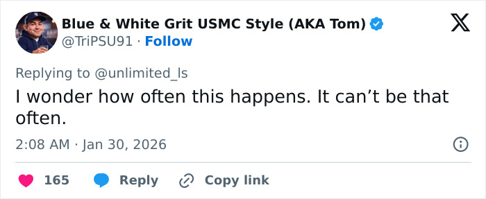 Screenshot of a Twitter reply with user Blue & White Grit USMC Style commenting on a rare fertility clinic mix-up incident.