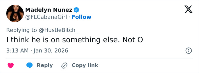 Reply tweet from Madelyn Nunez commenting on Ryan Seacrest’s extremely skinny face look sparking fan concerns.