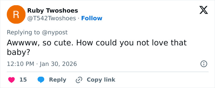 Twitter comment expressing affection for a baby in a discussion about fertility clinic mix-up lawsuit.