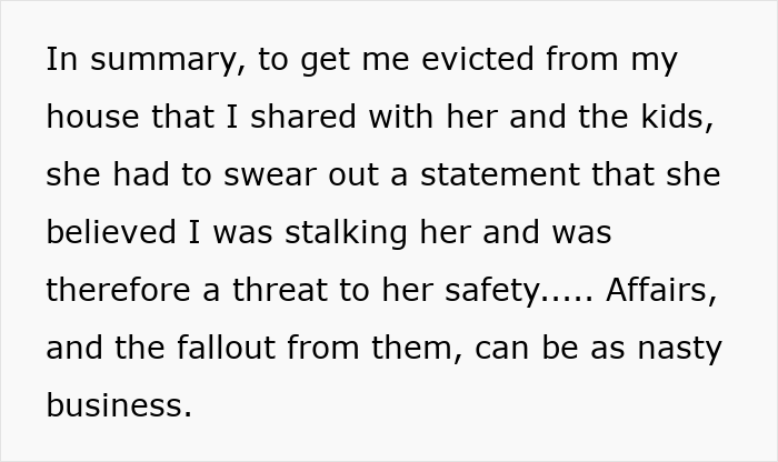 Text excerpt discussing the fallout of infidelity and the impact of a wife’s cosmetic upgrade on the husband’s life. Text excerpt discussing the fallout of infidelity and the impact of a wife’s cosmetic upgrade on the husband’s life.