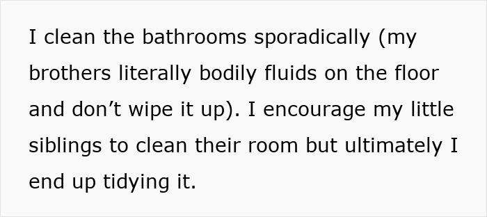 Text excerpt about a 20-year-old feeling burned out managing chores and school, struggling with family expectations. Text excerpt about a 20-year-old feeling burned out managing chores and school, struggling with family expectations.