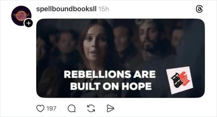 Screenshot of a viral Disney Twitter thread showing a woman speaking with text rebellions are built on hope.