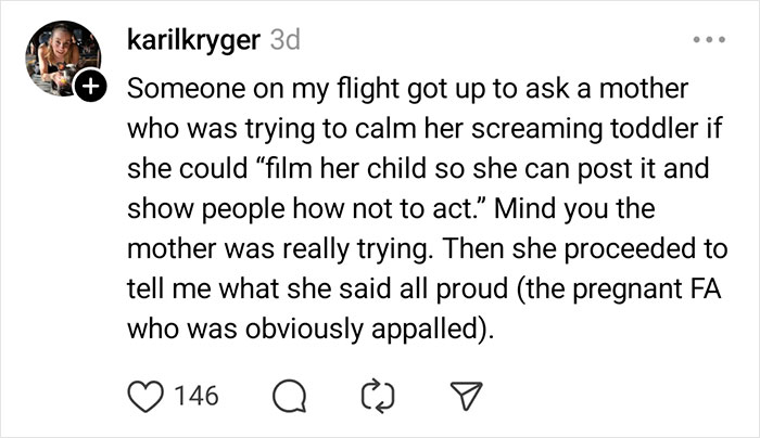 Flight attendants share unhinged passenger stories including filming a mother calming a toddler during a flight.