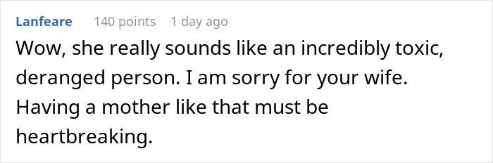 Reddit comment screenshot about a Greedy Mom called toxic and heartbreaking for the wife Reddit comment screenshot about a Greedy Mom called toxic and heartbreaking for the wife