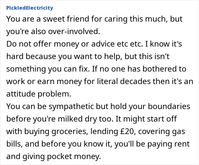 Text advice about setting boundaries when a daughter tries to step up to help mom, emphasizing caution and limits.