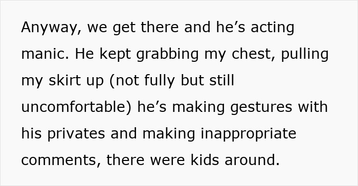 Text showing a man acting manic and making inappropriate comments, highlighting how food shopping is triggering for him.