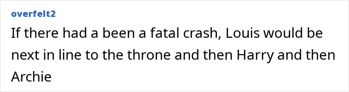 Screenshot of online comment about Prince William with his kids mentioning Louis next in line, Harry and Archie