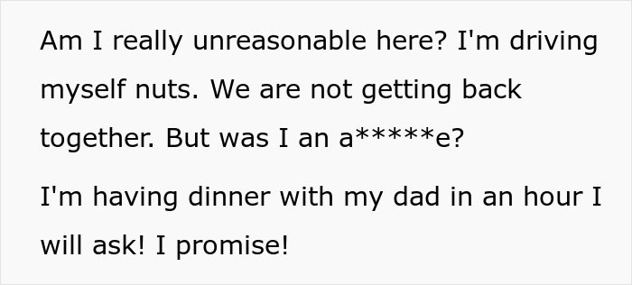 Screenshot of a Reddit post of a woman asking about relationship issues, mentioning red flags and breakup.