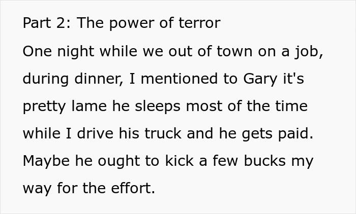Text excerpt describing a guy using theatrics to get revenge on a workplace bully and scare him badly.