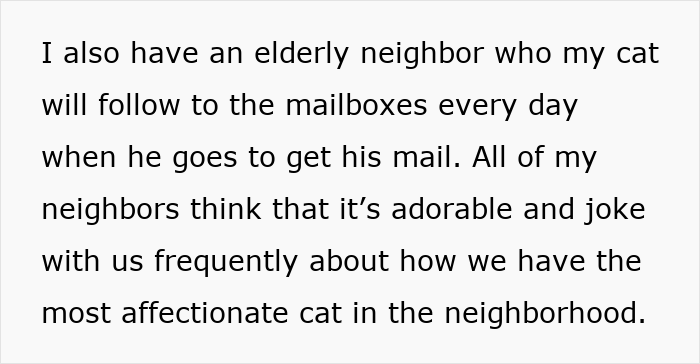 Text describing a cat frequently disappearing for days as the neighbor has been secretly adopting him.