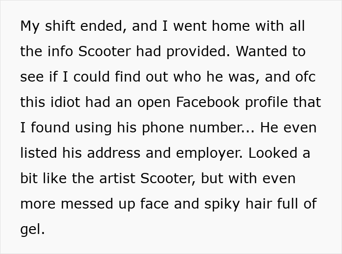 Text excerpt showing a hotel receptionist uncovering details about a scammer involved in $2k laundering attempt. Text excerpt showing a hotel receptionist uncovering details about a scammer involved in $2k laundering attempt.