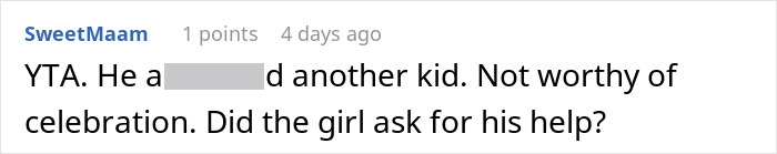 Screenshot of a comment criticizing a dad celebrating his son after punching a bully, sparking debate with the ex wife.