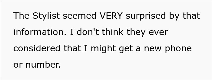 Text about a woman surprised by her hair stylist after discovering a weird shrine related to her hair.