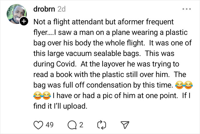 Social media post describing one of the most unhinged things flight attendants saw a passenger do during a flight.