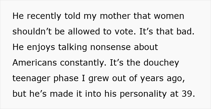 Text discussing a woman appalled by her mom enabling chauvinist brother and gaslighting her, causing family drama. Text discussing a woman appalled by her mom enabling chauvinist brother and gaslighting her, causing family drama.