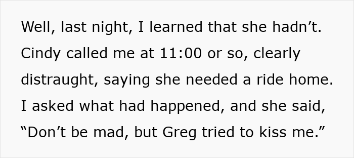 Text excerpt showing a distressed girlfriend calling her boyfriend after a male bestie tries to make a move.