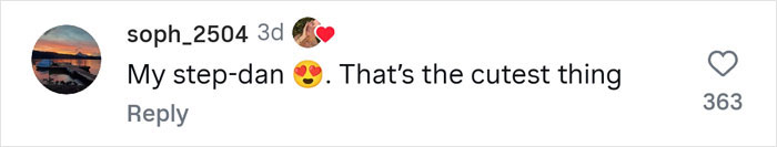 Comment on social media by user soph_2504 with heart and heart-eyes emojis, expressing affection for her step-dad. Comment on social media by user soph_2504 with heart and heart-eyes emojis, expressing affection for her step-dad.