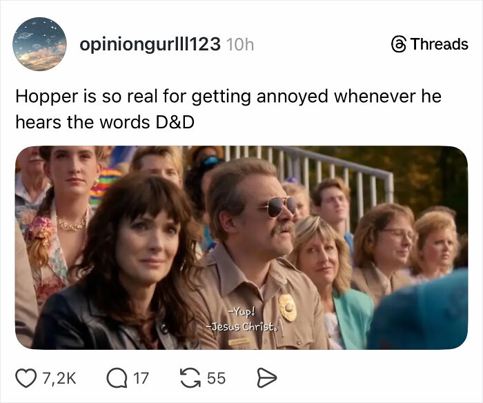 Scene from Stranger Things showing Hopper looking annoyed, reflecting fans’ strong reactions to the show's ending.