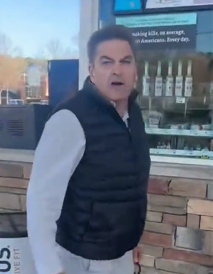 Man known as male version of Karen captured mid-yell outside a store during a public meltdown incident. Man known as male version of Karen captured mid-yell outside a store during a public meltdown incident.