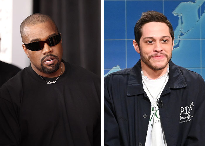 Two celebrities wearing dark clothing, showing contrasting expressions in a discussion about celebs starting drama.